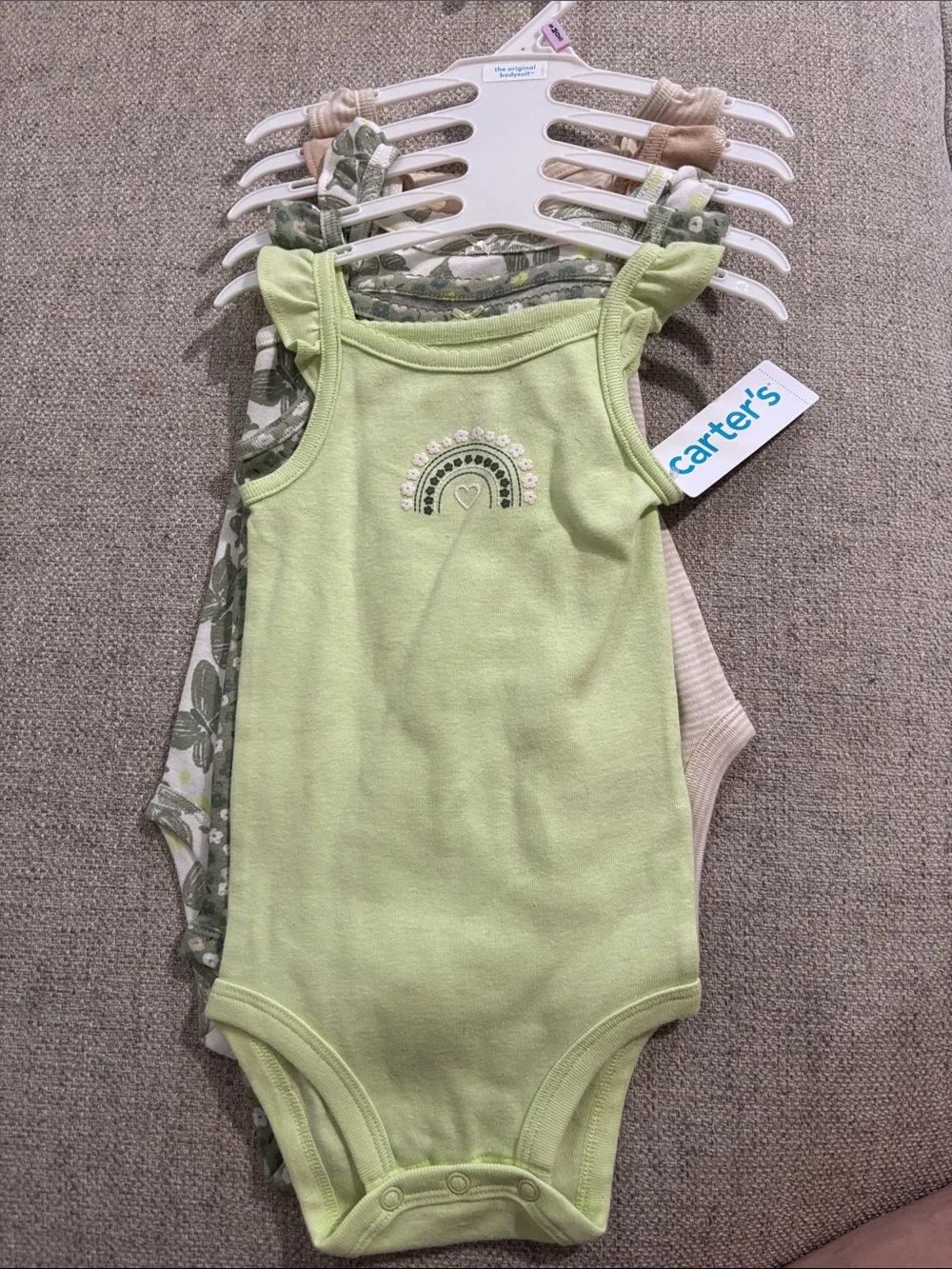 Carter's Light Green Sleeveless Baby Bodysuit with Rainbow Embroidery